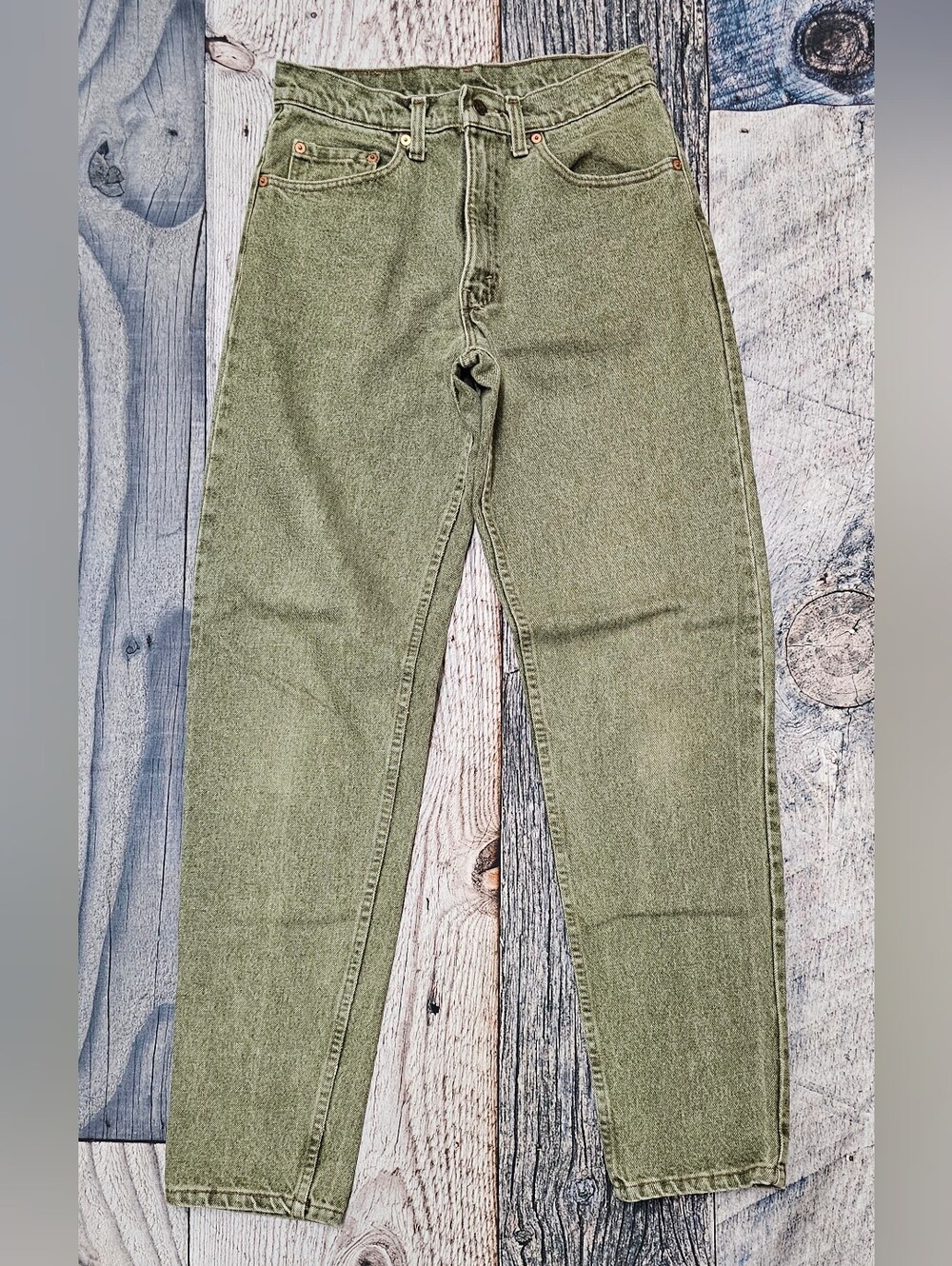 Vintage Levi's 90s Made In USA 550 Green Acid Wash Tapered Slim Jeans Size 31x34